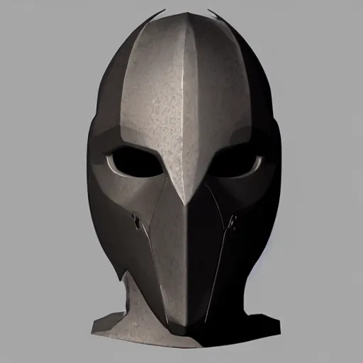 Image similar to concept design for a solid plate featureless metallic mask, 3 d render, volumetric lighting, unreal engine