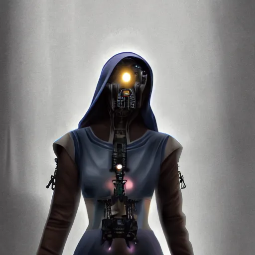 Prompt: Ultra realistic illustration of a nun cyborg, cyberpunk, sci-fi fantasy