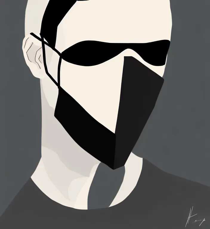 Image similar to white man with black fabric mask, short dark hair, true anatomy!, digital painting, style of akira anime