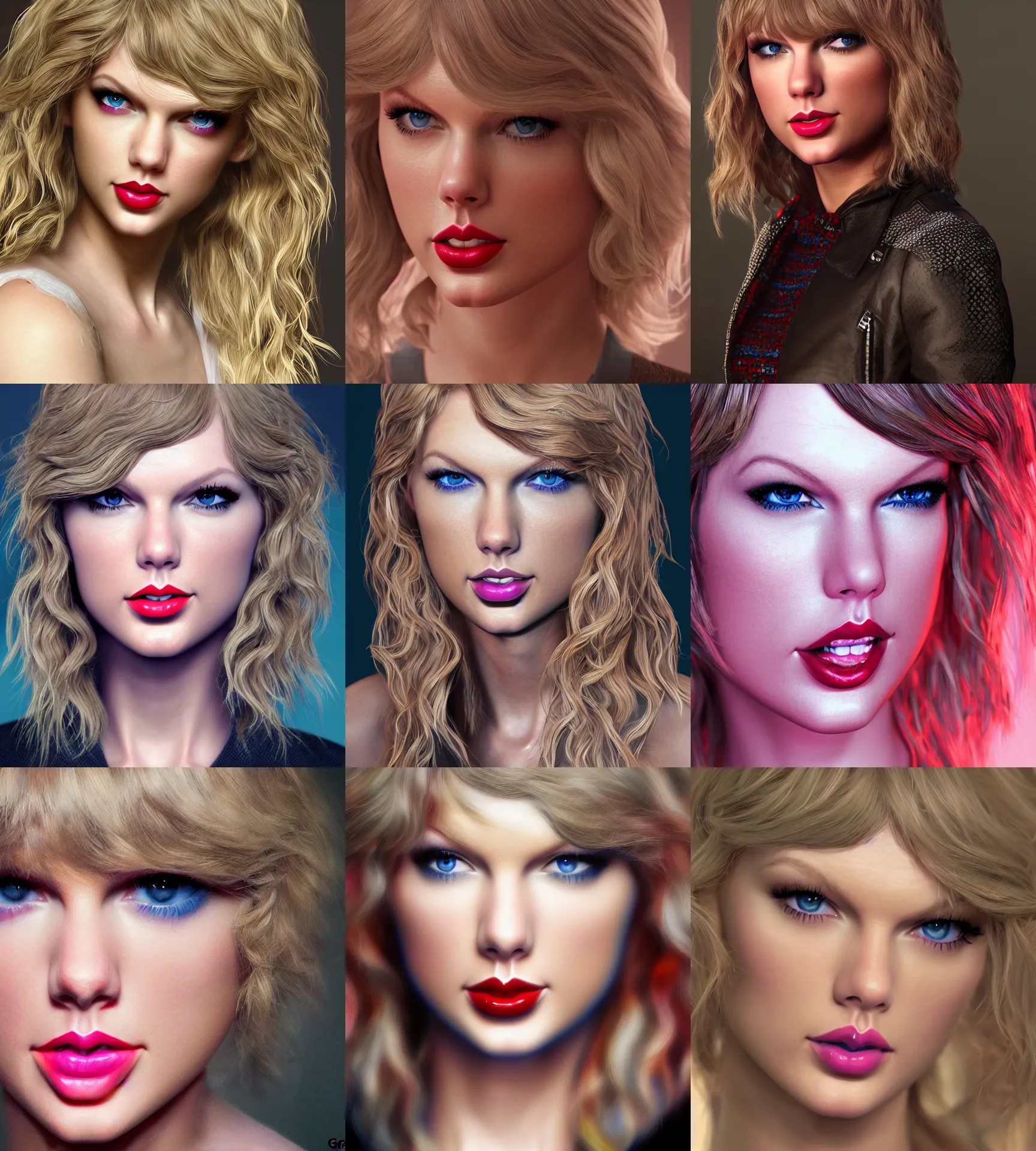 Prompt: portrait of taylor swift by greg rutkowksi, extreme detail, 8 k, intricate abstract, unreal engine tech demo, vivid colors