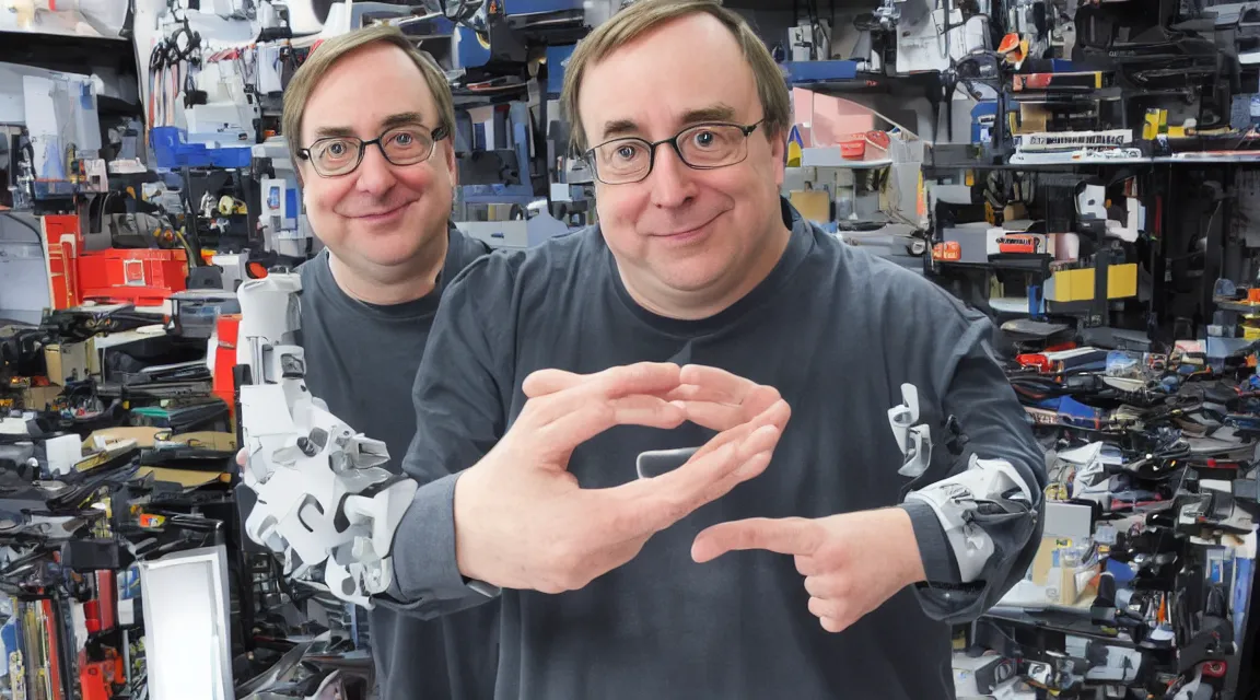 Prompt: vinil scale figure of Linus Torvalds, photo product