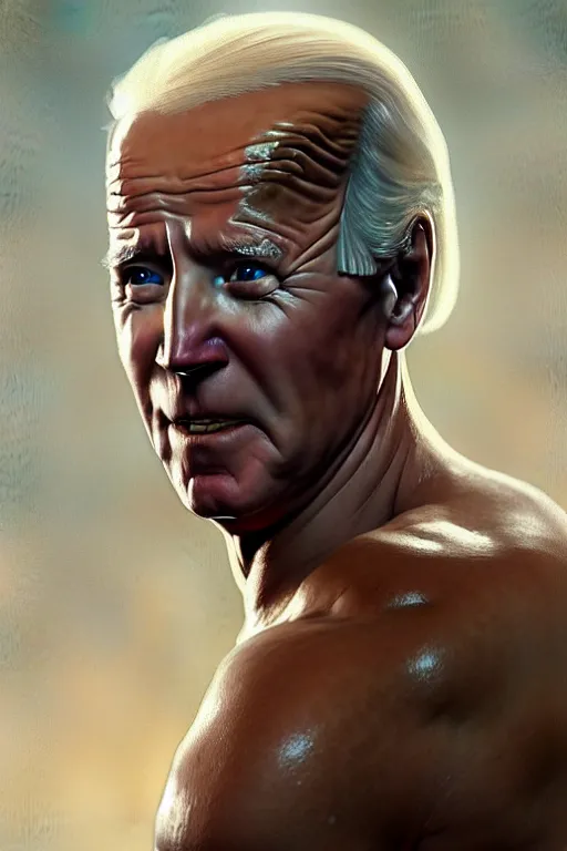 Image similar to President Joe Biden as a Greek god, detailed face, gorgeous, amazing, muscular, fit, very muscular male body, intricate, highly detailed, digital painting, artstation, concept art, sharp focus, illustration, art by greg rutkowski and alphonse mucha