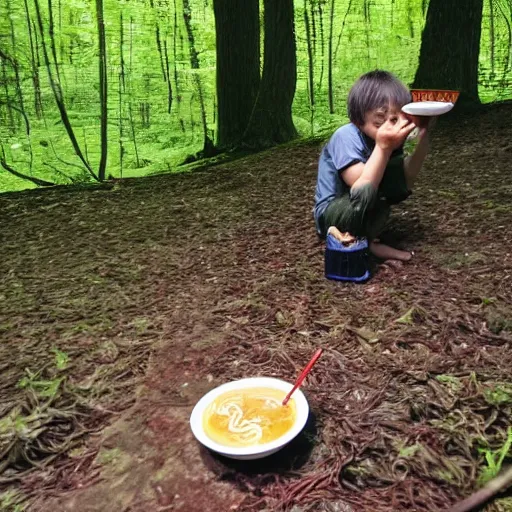 Prompt: Gollum eating ramen trail cam footage