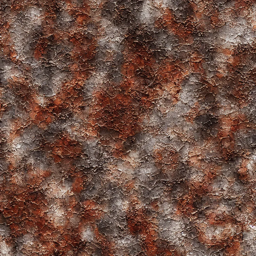Prompt: seamless tileable texture of damaged rusted metal, realistic, very detailed, beautiful, intricate details, sharp focus, substance designer, substance render, substance painter, marmoset, unreal engine, octane render