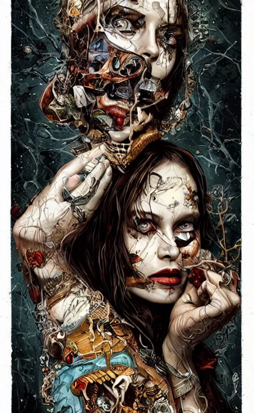 Prompt: a horror tarot card design with intricate details :: Sandra Chevrier and bastien lecouffe deharme