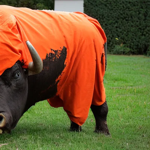 Image similar to bull wearing orange inmate clothes