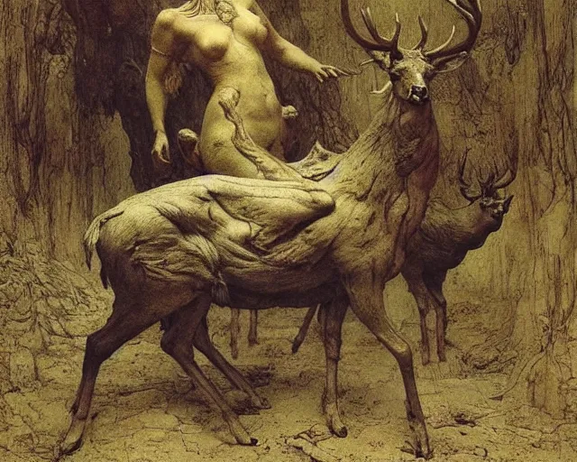 Image similar to Lama, Deer, Dog, Horse combined; fantastic sick damned mutant beast infected exposed damaged skin inflated blisters by Beksinski, Arthur Rackham, Eugene de Blaas, Frederic Leighton, Hans Thoma, Asher Brown Durand