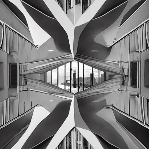 Image similar to professional architecture photography of a escher organic building architecture design ; surrealism