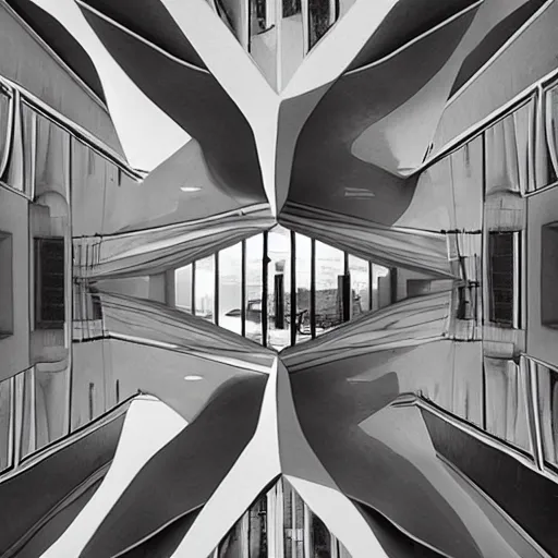 Prompt: professional architecture photography of a escher organic building architecture design ; surrealism