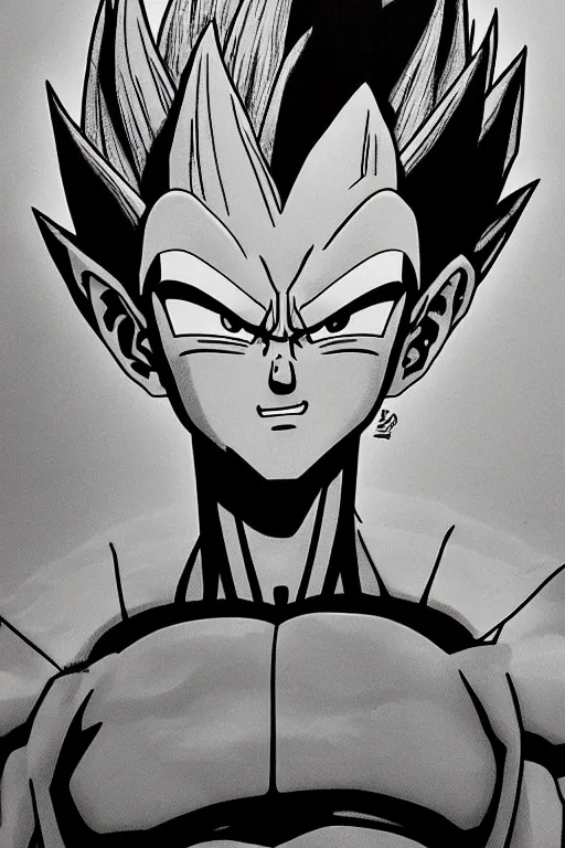 Prompt: prince vegeta, portait, grayscale photography, very detailed, dynamic lighting, akira toriyama 🎨🖌