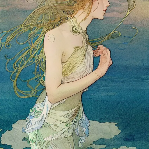 Prompt: a beautiful intricate watercolor illustration of a beach landscape view, 4 k, ultra - wide angle, by william turner, by victo ngai, by alphonse mucha, by miho hirano, hd, trending on artstation, hyper detailed, muted colors, inspiring, beautiful, paradisiac