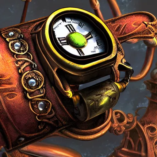 Image similar to A steampunk wristband that shoots out a grapple, epic fantasy art style HD