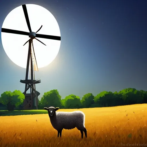 Image similar to a black - headed sheep in a wheat field in front of a windmill photoshop filter cutout vector, behance hd by jesper ejsing, by rhads, makoto shinkai and lois van baarle, ilya kuvshinov, rossdraws global illumination