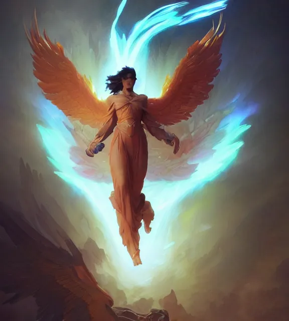 Prompt: a phoenix flying in an epic scene, bio luminescent, plasma, by ruan jia and artgerm and range murata and wlop and ross tran and william - adolphe bouguereau and beeple. key art. fantasy illustration. award winning, artstation, intricate details, realistic, hyperdetailed, 8 k resolution.