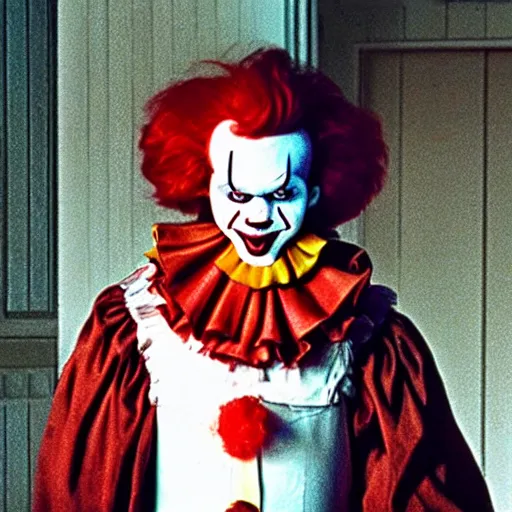 Prompt: Ronald McDonald as Pennywise, It, 1990 film, killer clown