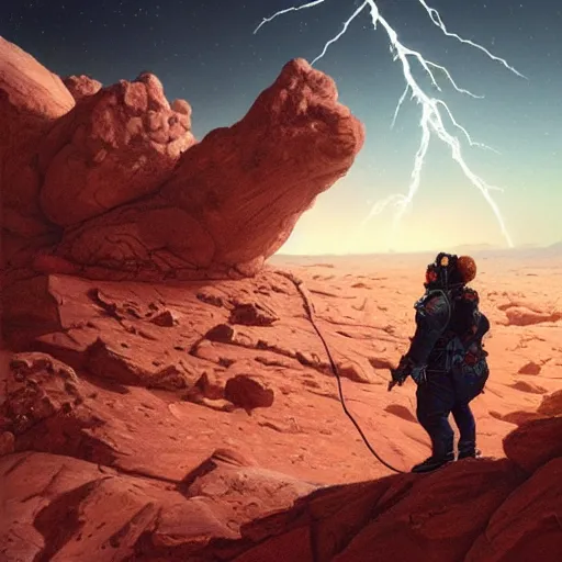 Prompt: UHD closeup of Jack Black calling the lightning on Mars, by Antonio Caparo and Ferdinand Knab and Greg Rutkowski, UHD, photorealistic, trending on artstation, trending on deviantart