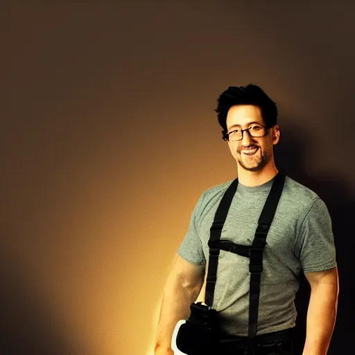 Image similar to Markiplier with a shotgun, photorealistic, cinematic lighting, shot on iphone