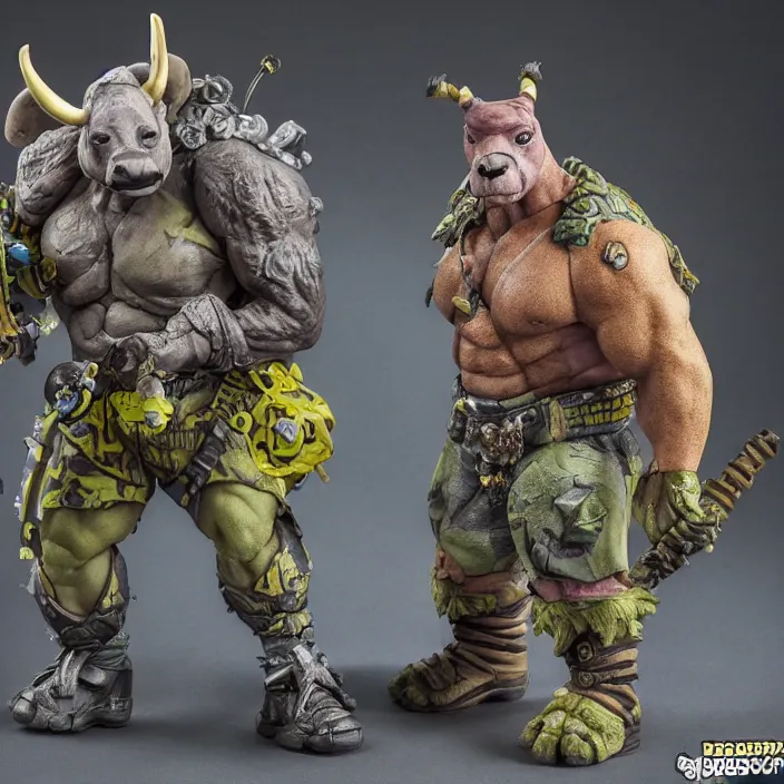 Image similar to a detailed figure of beebop and rocksteady, first 4 figures, detailed product photo