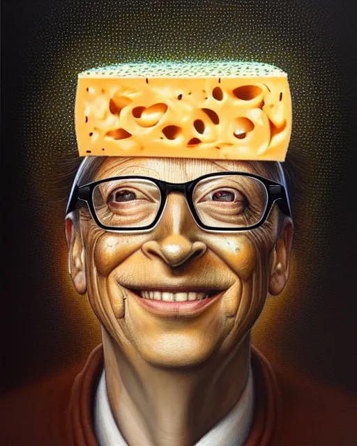 Prompt: detailed portrait of bill gates cheese!! grater!!! shredded by tomasz alen kopera and peter mohrbacher and johanna martine! and margaret keane! coherent luminescent