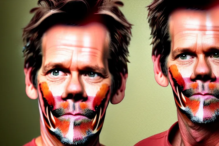 Image similar to a painting bacon with kevin bacon's face, 8 k, cinematic, movie still