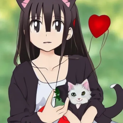 Image similar to cute girl eating a cat in anime style