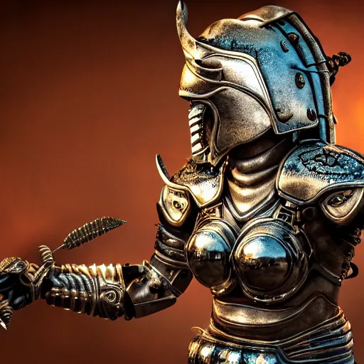 Prompt: female warrior with metal jaguar armour, highly detailed, 4k, HDR, smooth, sharp focus, hyper realistic, high resolution