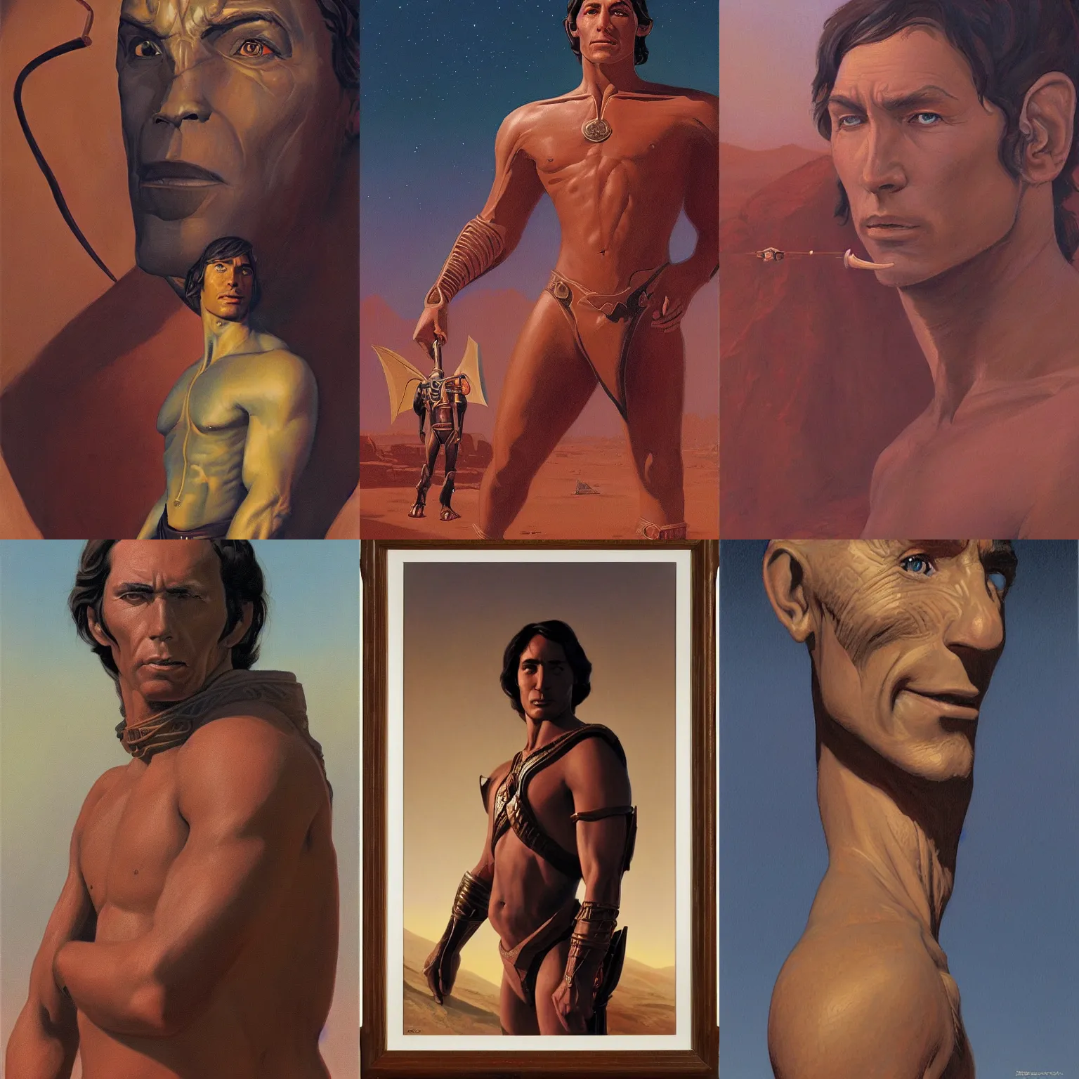 Prompt: portrait of john carter, barsoom, painting by ralph mcquarrie