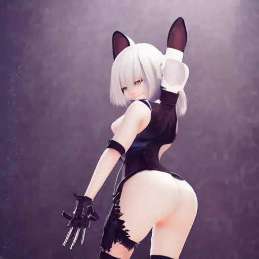 Image similar to Film still of 2B nier automata wearing a cat maid suit, trending on artstation, artstationHD, artstationHQ