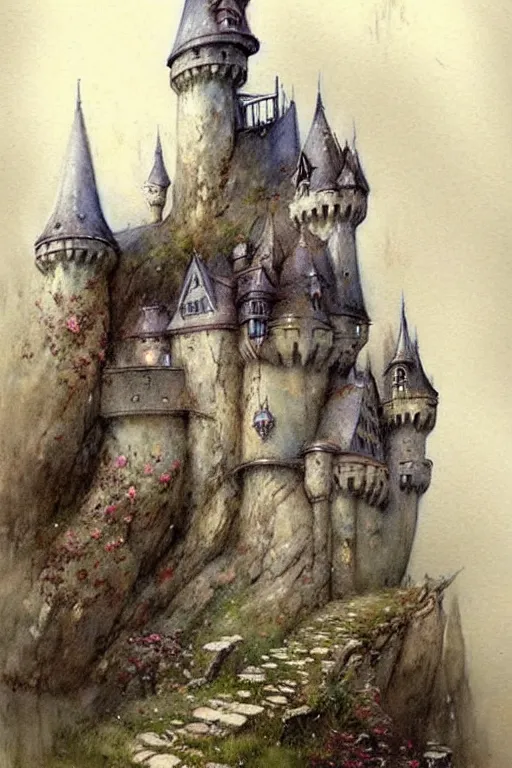 Image similar to (((((1950s fairy tale castle . muted colors.))))) by Jean-Baptiste Monge !!!!!!!!!!!!!!!!!!!!!!!!!!!