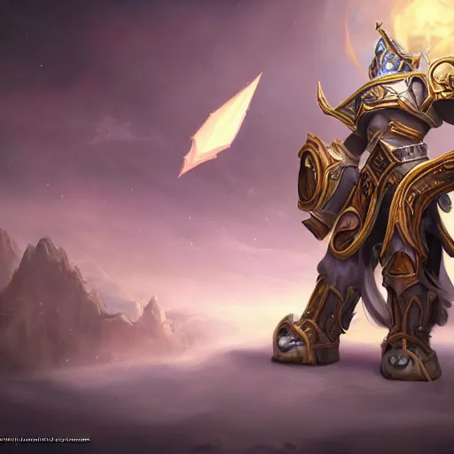 Image similar to world of warcraft lightforged human paladin, artstation hall of fame gallery, editors choice, #1 digital painting of all time, most beautiful image ever created, emotionally evocative, greatest art ever made, lifetime achievement magnum opus masterpiece, the most amazing breathtaking image with the deepest message ever painted, a thing of beauty beyond imagination or words