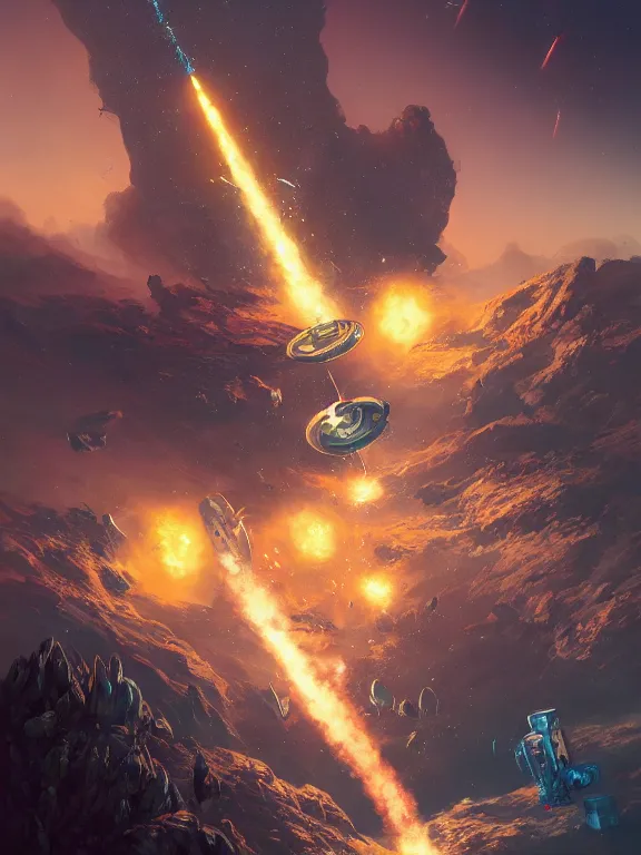 Prompt: photo of 8k ultra realistic rocket launching, asteroids, nasa, clear sky, full of colour, cinematic lighting, battered, trending on artstation, 4k, hyperrealistic, focused, extreme details,unreal engine 5, cinematic, masterpiece, art by Peter Mohrbacher