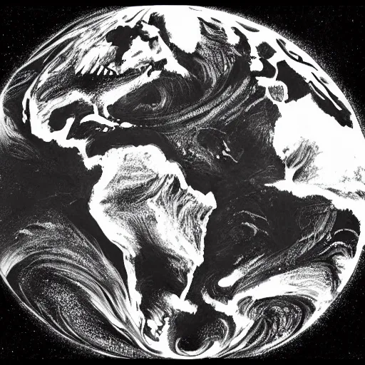 Image similar to a portrait of globe earth in drawing black and white, cgsociety