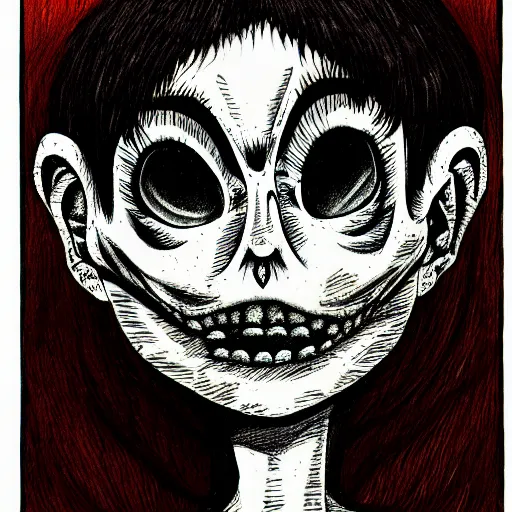 Image similar to a dark brown humanoid, hyper detailed, in the style of junji ito and and junji ito and junji ito, selfie