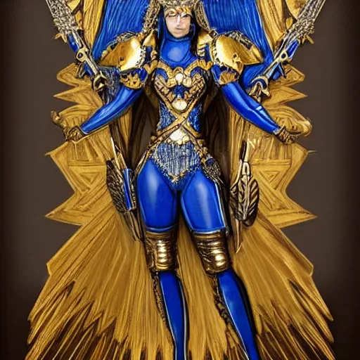 Prompt: art deco portrait valkyrie, blue and gold ornate armor, highly detailed, intricate detail, art station,