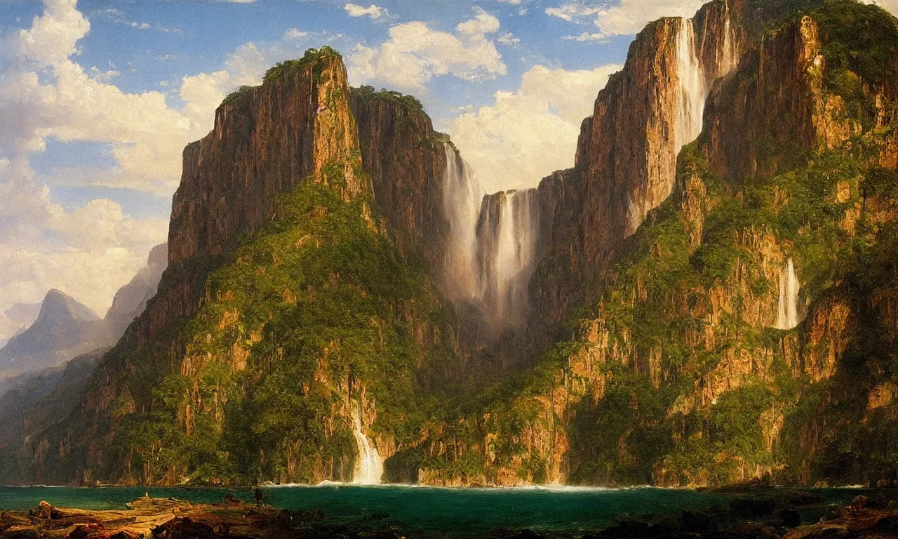 Prompt: a spectacular view of angel falls in venezuela. art frederic edwin church, hyperrealism