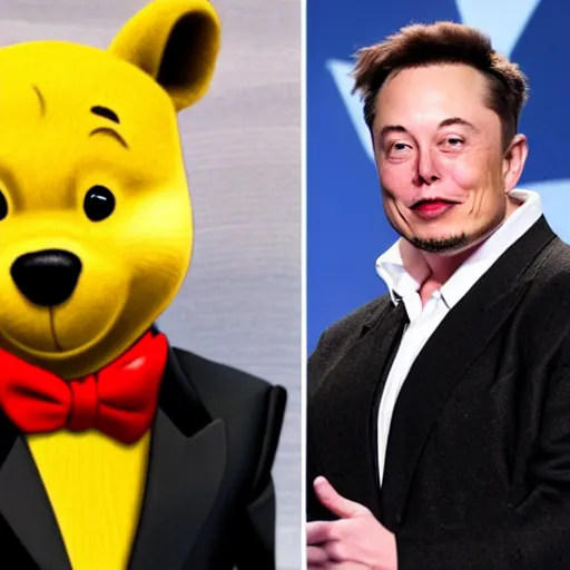 Image similar to elon musk cosplaying as winnie the pooh