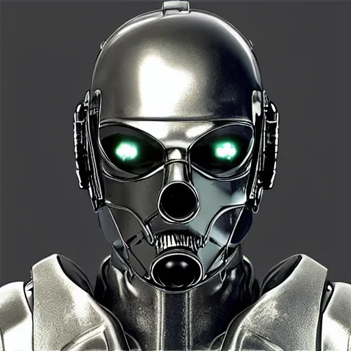 Prompt: chrome cyberpunk android mask, 8k, detailed, gothic, shiny, unreal engine,
