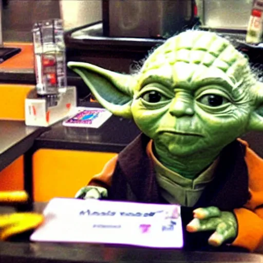 Prompt: Yoda working at McDonald’s