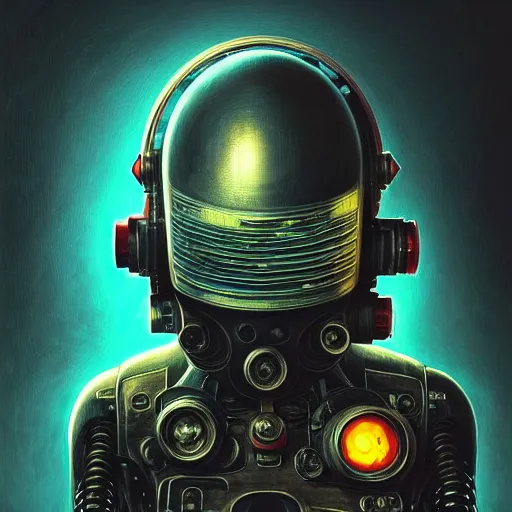 Image similar to low angle shot of a cyberpunk gazmask robot character wearing a gazmask, chernobyl, radioactiv sign, intricate, elegant, highly detailed, centered, digital painting, artstation, concept art, smooth, sharp focus, illustration, artgerm, Tomasz Alen Kopera, Peter Mohrbacher, donato giancola, Joseph Christian Leyendecker, WLOP, Boris Vallejo