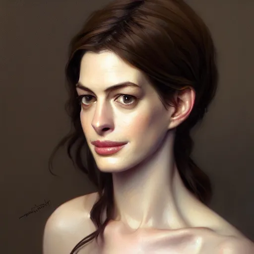 Image similar to a portrait painting of anne hathaway / rachel lane hybrid in the oil painting unreal 5 daz. rpg portrait, extremely detailed artgerm greg rutkowski alphonse mucha vladimir volegov