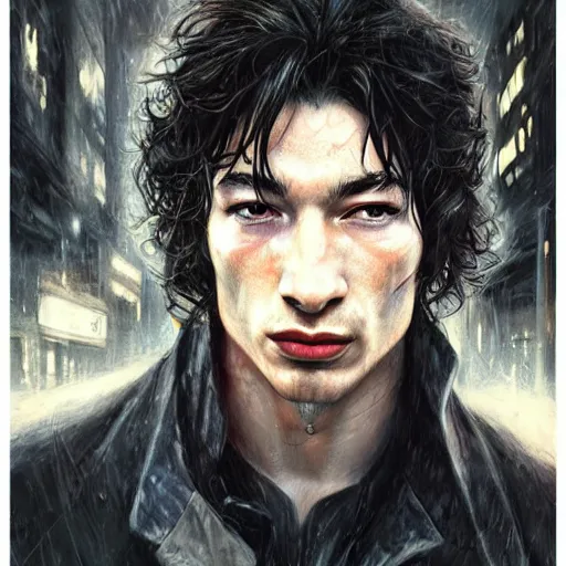 Prompt: ezra miller as flash, hyperrealistic portrait, bladerunner street, by karol bak and agnes cecile and artgerm, fantasy art, photo realistic, dynamic lighting, artstation, poster, volumetric lighting, very detailed face, 8 k, award winning