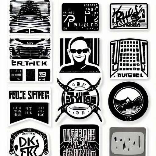 Image similar to graphic design stickers in style of david rudnick, eric hu, acid, y 2 k