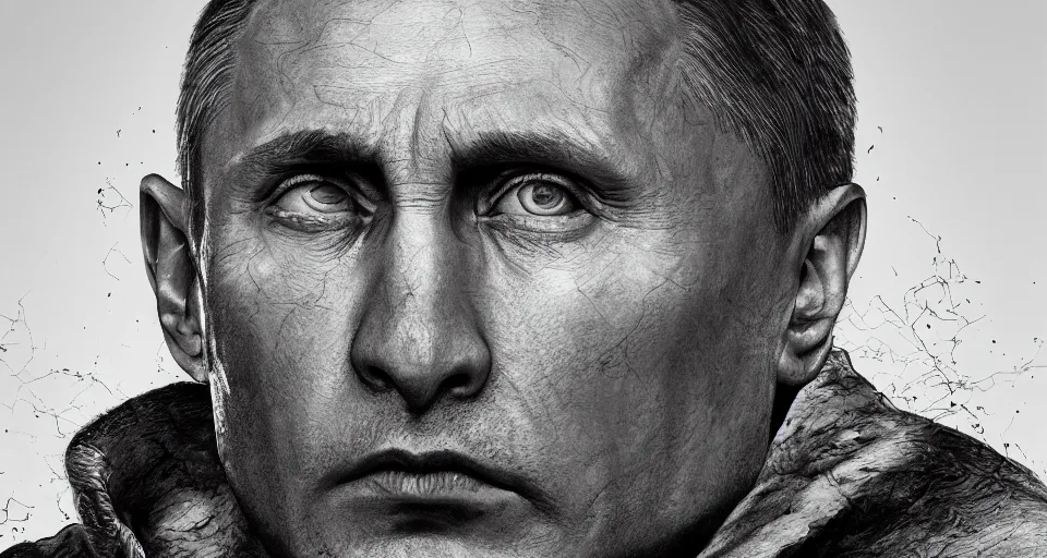 Prompt: hyperrealistic mixed media portrait of a melancholic Vladimir Putin forward angle, stunning 3d render inspired art by P. Craig Russell and Barry Windsor-Smith + perfect facial symmetry + dim volumetric lighting, 8k octane beautifully detailed render, post-processing, extremely hyperdetailed, intricate complexity, epic composition, grim yet sparkling atmosphere, cinematic lighting + masterpiece, trending on artstation