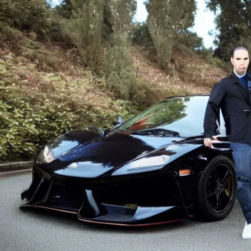 Image similar to Andrew Tate the ultimate chad standing in front of his dope sports car