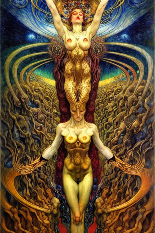 Image similar to Divine Chaos Engine by Karol Bak, Jean Delville, William Blake, Gustav Klimt, and Vincent Van Gogh, symbolist, visionary