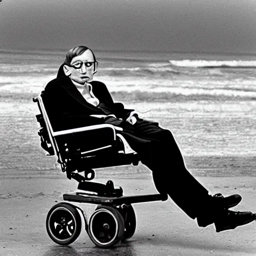 Image similar to Stephen Hawking being pushed of a pier