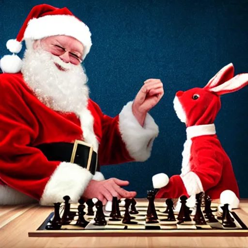 Image similar to santa playing chess with the easter bunny