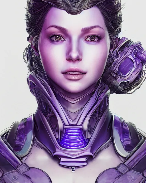 Prompt: close up portrait of a beautiful woman in smooth purple sci - fi armor, elegant, intense, an ultrafine hyperdetailed illustration by kim jung gi, irakli nadar, intricate linework, sharp focus, bright colors, octopath traveler, final fantasy, unreal engine 5, global illumination, radiant light