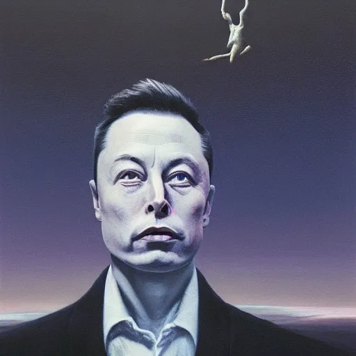 Image similar to elon musk as a zdzisław beksinski painting