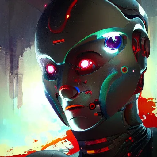 Prompt: an ai robot painting a beautiful artwork onto a canvas, high tech futuristic, artstation, cgsociety